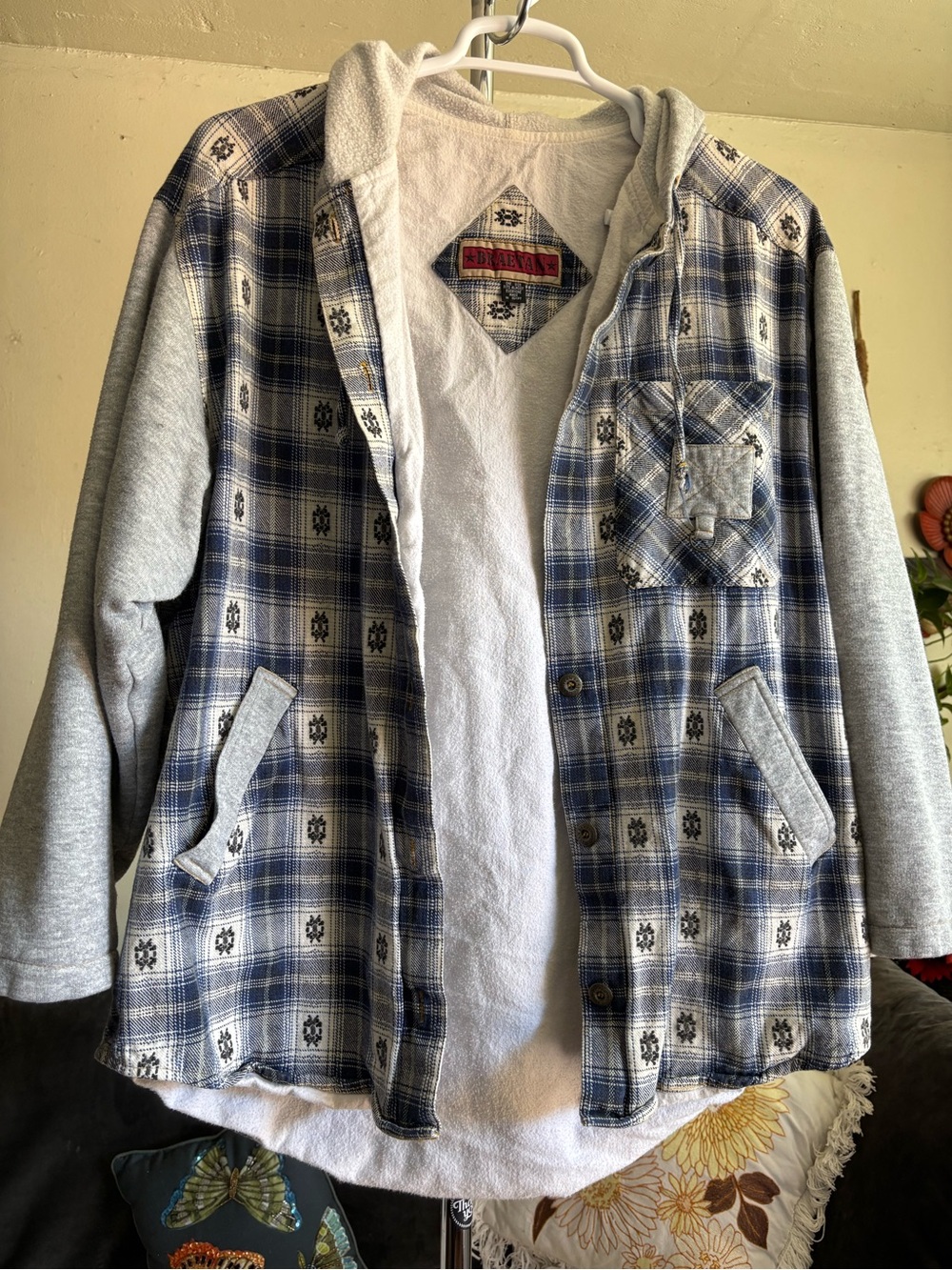 Vintage 90's Braetan Blue Plaid Hoodie Flannel Jacket Men’s Size XLarge